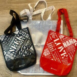3 LULULEMON Reusable Shopping Totes Bags: Large Silver, Small Red & Black